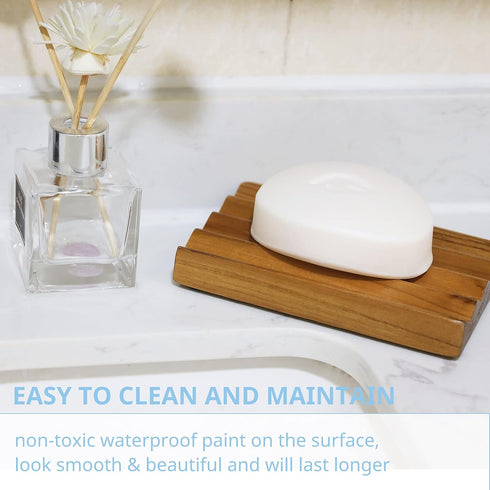HTB Teak Soap Dish for Shower - Wood Decorative Bath Soap Holder with Heightened Base Design for Kitchen, Bathroom