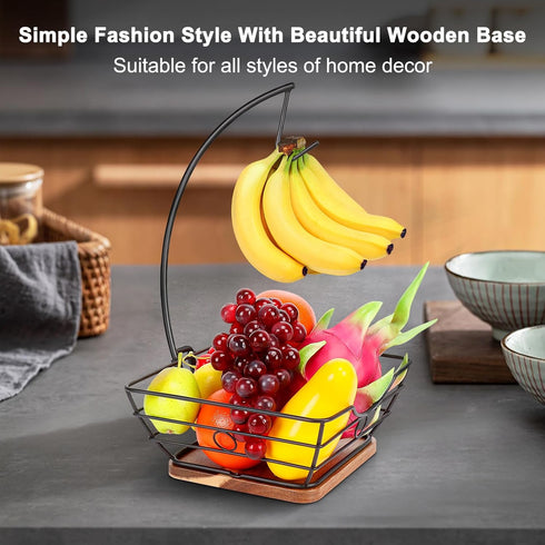Countertop Fruit Basket Bowl with Banana Hanger, Modern Vegetable Storage with Tree Holder for Kitchen Dining Table