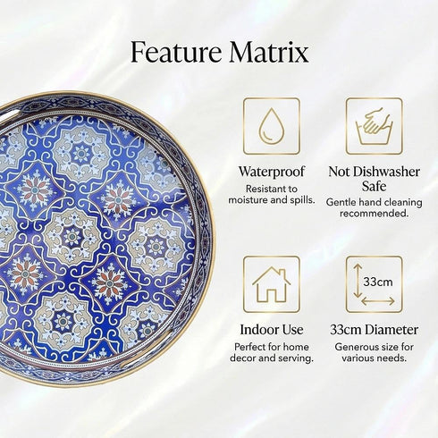 13 INCH Zosenley Round Decorative Tray, Plastic with Handles, Modern Vanity and Serving for Ottoman, Coffee Table
