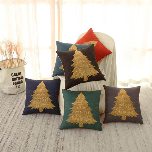 TRENDIN Holiday Christmas Pillow Cover with Tree, 18x18 inch Square Throw Pillowcase for Farmhouse Christmas Decorations