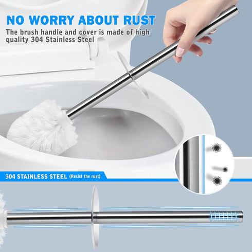 IXO 2 Pack 304 Toilet Brush and Holder, Toilet Brush with Stainless Steel Long Handle, Toilet Bowl Brush for Bathroom