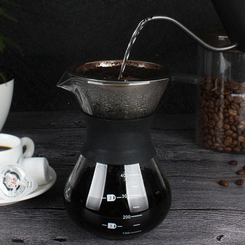 Manual Hand Drip Coffee Maker, Glass Pot with Stainless Steel Filter, Chemex Kaffeekaraffe 400 Drip Coffee