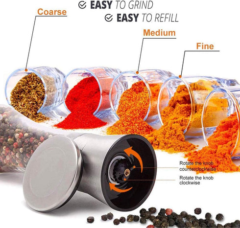 Pepper Grinder or Salt Grinder with Adjustable Coarseness, Ceramic Blades, Refillable Tall Glass Body (6OZ, 7.5")