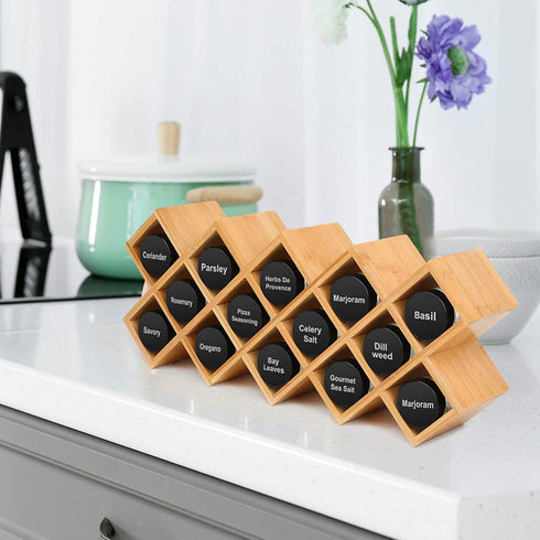 18-Jar Countertop Counter, Criss-Cross Bamboo Spice Rack Organizer, Kitchen Cabinet Cupboard Wall Mount Door Spice