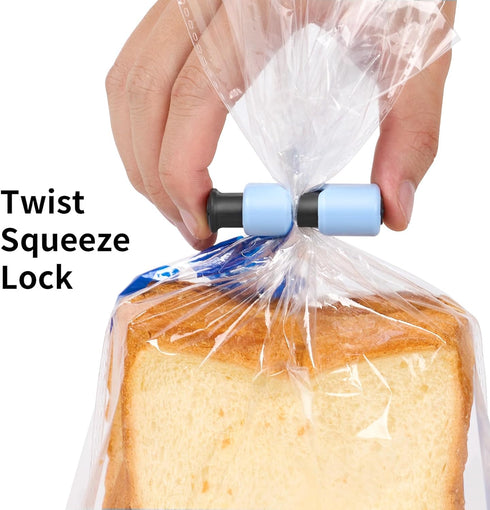 10 Pack Squeeze and Lock Bread Bag Clips - Reusable Bag Clips for Food Storage in 5 Colors