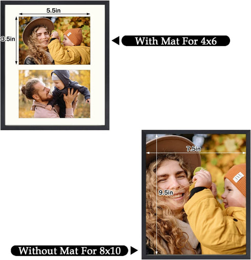 Frametory 8x10 Aluminum Collage Picture Frame, Displays Two 4x6 Pictures, Real Glass Front, Black (1 Pack)