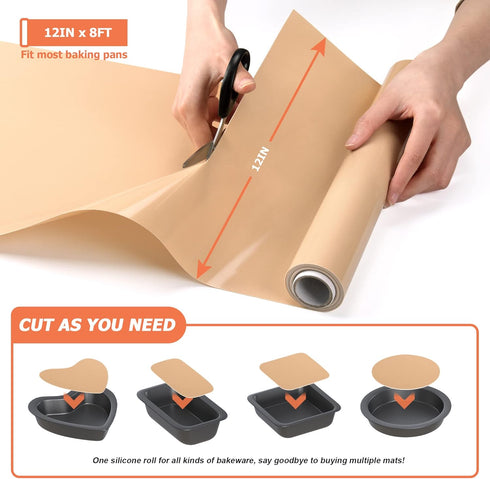 Silicone Baking Mat Roll - Best German Silicone - Non-Slip Silicone Pastry Mat, Non-Stick Reusable Air Fryer Linner, Counter Mat, Oven Liner, Freeze Dryer Mat - 12IN x 8FT by MMMAT