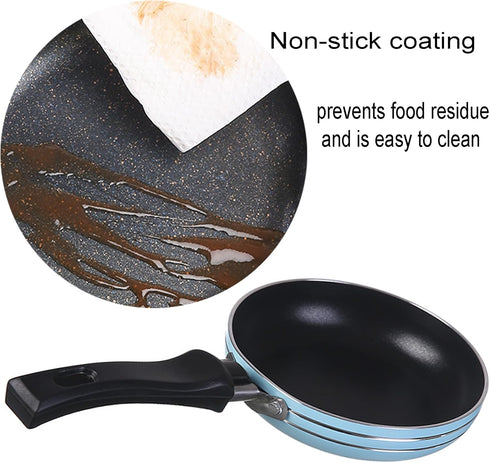 Zoofen 4.7" Mini Round Frying Pan, Non-Stick Egg Skillet with Long Handle for Breakfast