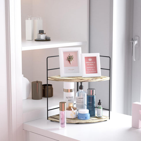 2-Tier Counter Counter, ZGO Bathroom Organizer, Corner and Makeup Organizer for Vanity and Kitchen Wood