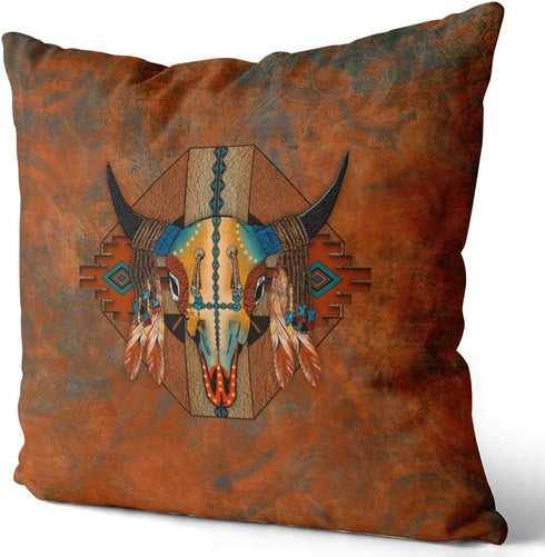 Decorative Throw Pillow Case Cushion Cover, Buffalo New Mexico Style Southwestern Bison Pillowcase, Set of 2