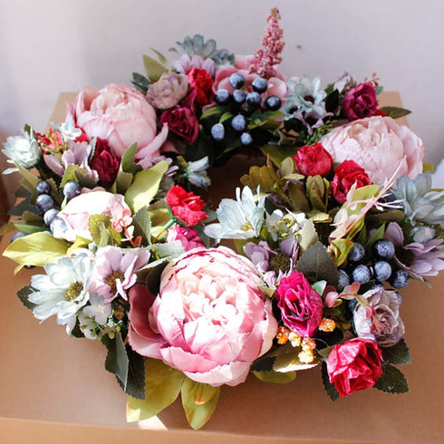Artificial Peony Hydrangea Flower Door Wreaths, Spring and Summer Floral Wreath for Home, Wedding Decor 35cm