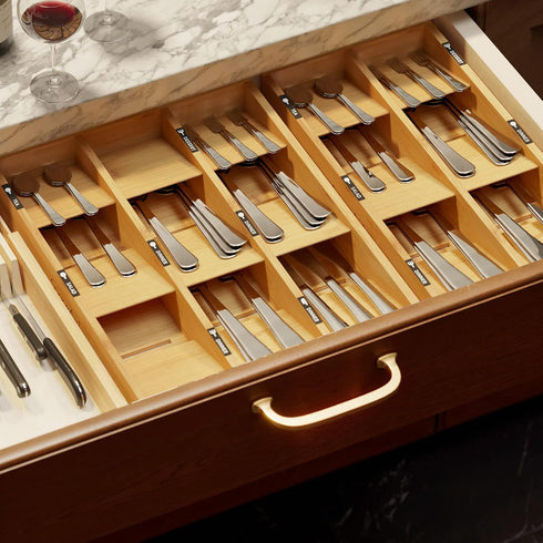 SpaceAid Bamboo Silverware Drawer Organizer: Kitchen Utensil Tray Holder with Labels, 6 Slots
