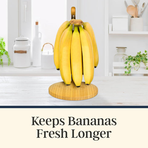 Countertop Totally Bamboo Banana Holder Wooden Banana Stand and Hanger for Fruit Storage, Durable Bamboo Banana Hook