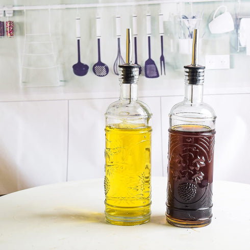 2 Pack Set 16oz, eleganttime Glass Oil and Vinegar Dispenser Superior Leakproof Olive Oil Dispenser Bottle Strong