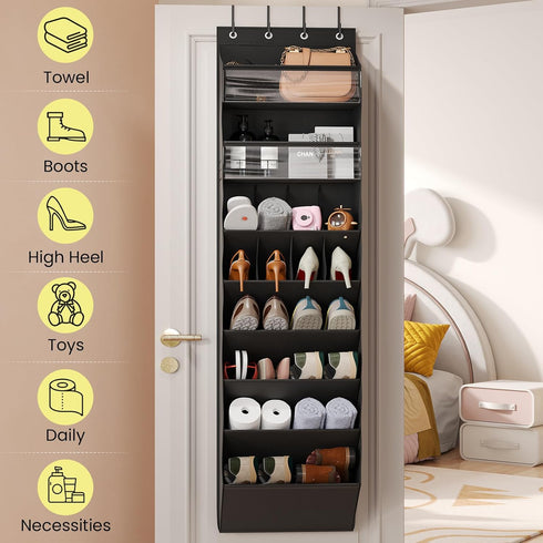 16-20 Closet Mefirt Pairs Over the Door Shoe Organizer, Clear Pockets Shoe Rack for Door, Hanging Shoe Rack for Boots