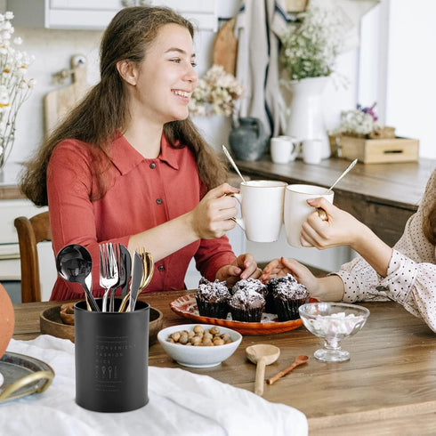 Kitchen Utensil Holder, Black Stainless Steel 3.9x5.1in Spoon Holder with Drainage Holes for Kitchen Counter