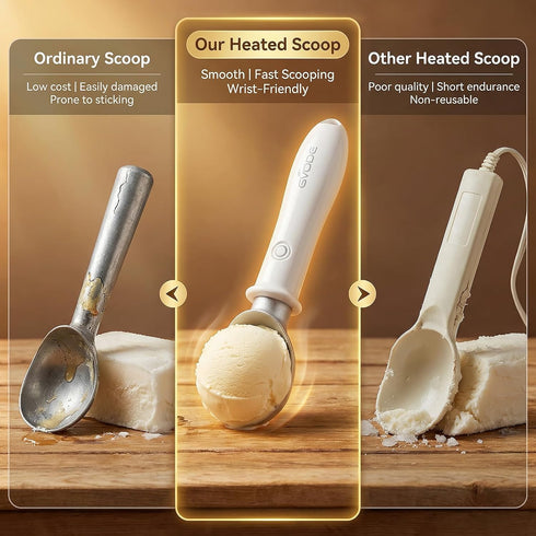 Heated Ice Cream Scoop Rechargeable, Dual Temperature Electric Warming Ice Cream Scoop with Safety Switch, Heavy Duty