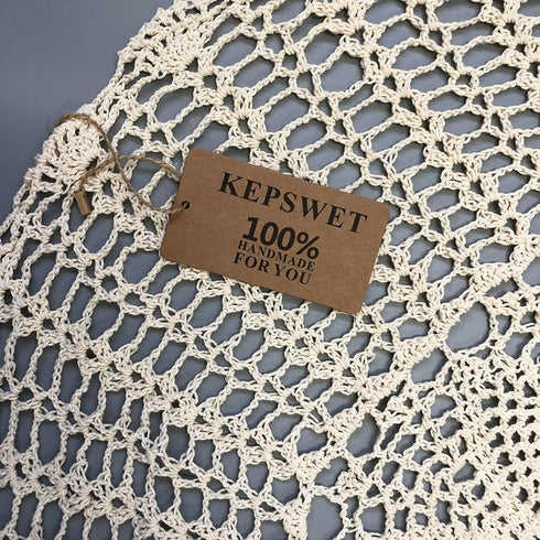 KEPSWET 36 inch Round Sunflower Beige Handmade Crochet Lace Tablecloth Doily
