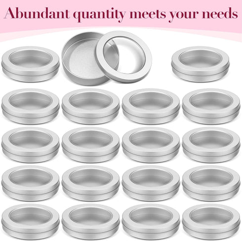 TecUnite 4 oz Metal Tin Cans, 24 Pieces Round Empty Containers with Clear Top Lid for Kitchen Office