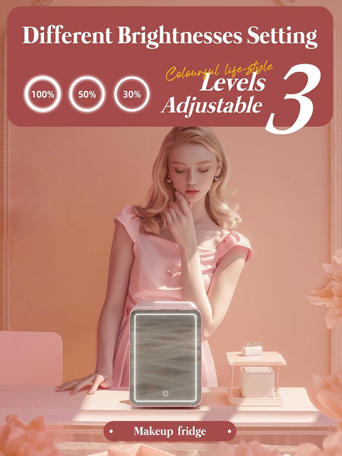 BOGDA Mini Skincare Fridge (4 Liter/6 Can) with Dimmable LED Light Mirror, Cooler and Warmer for Makeup