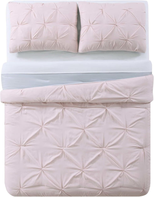 My World Pleated Solid Duvet Sets, Blush and Silver Grey, 2-Piece Twin XL Duvet Set, Polyester, OEKO-TEX Certified