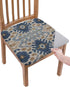 Boho Blue Brown Seat Covers for Dining Room Chairs, Stretch Cushion Protector for Kitchen Set of 2