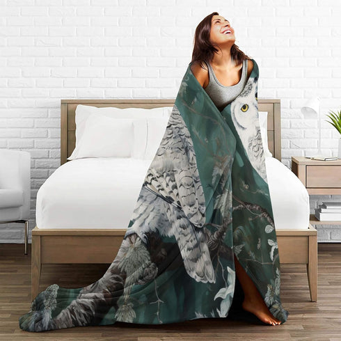 Flintis 50"X40" Cute Owl Blanket Forest Owl Decor Animal Throw Blanket Gifts for Girls Boys Super Warm Soft Plush
