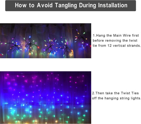 CoziTech Dimmer Rainbow Fairy String Curtain Lights with Touch Switch, Hanging LED Icicle Rainbow Lights Curtain