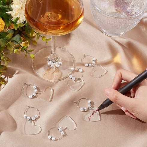 BENECREAT 20pcs/50pcs Acrylic Blank Wine Glass Charms, Heart/Flat Round/Hexagonal Charms for Birthday Holiday Wedding