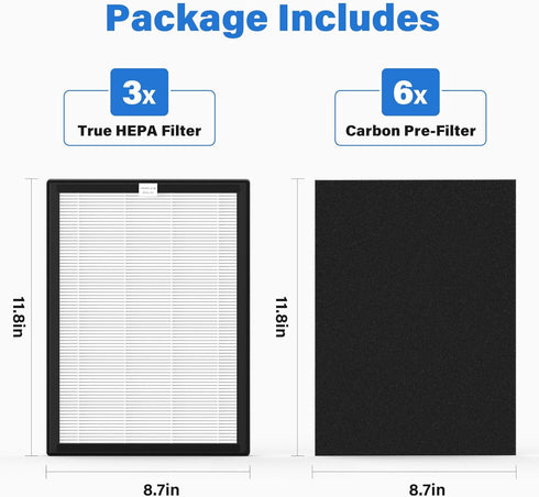 ProHEPA 9000 Replacement Filter Sets for VEVA ProHEPA 9000 Air Purifier - 3 True HEPA & 6 Carbon Filters