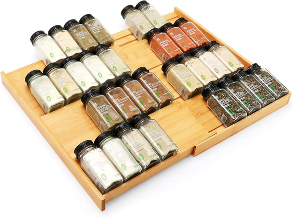 Bamboo Spice Drawer Organizer, (Need 3.1 Deep Drawer) Expandable 4 Tier Spice