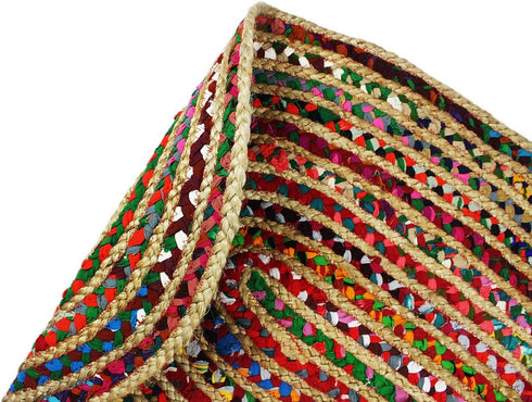 COTTON CRAFT Jute Chindi Braid Rag Rug, 2' x 3' Oval, Multi Color, Handwoven Reversible Natural Recycled Cotton