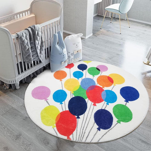 Poowe Colorful Balloon Kids Play Mat Baby Nursery Rug Round Educational Alphabet Soft