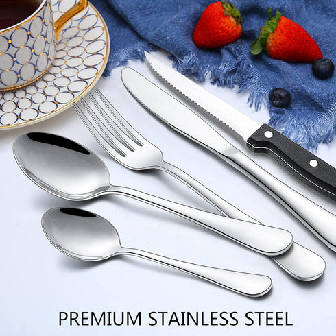 Wildone 24-Piece Flatware Set, Stainless Steel Silverware Cutlery Service for 4, Includes Knives, Forks, Spoons