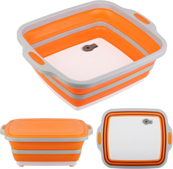 Collapsible Cutting Board with Container, Foldable Camping Sink with Colander, Multifunction Dish Basin