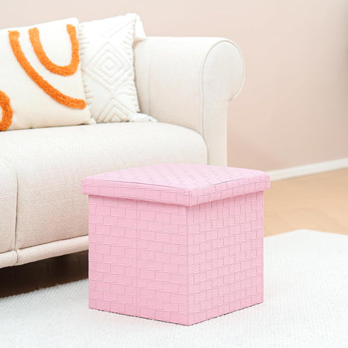 15"x15"x15" B FSOBEIIALEO Storage Ottoman, Faux Leather Footrest Seat, Ottoman with Storage Cube, Storage Box (Pink