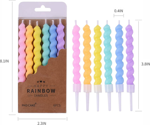 PHD CAKE 36-Count Rainbow Spiral Birthday Candles with Holders - Party Candles for Cake