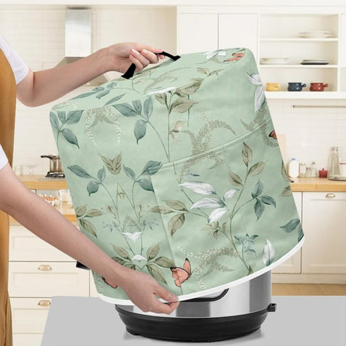 Dust Cover for 6 Quart Pressure Cooker, Easy Cleaning Electric Appliance Protection with Pocket, Butterfly Leaf Green
