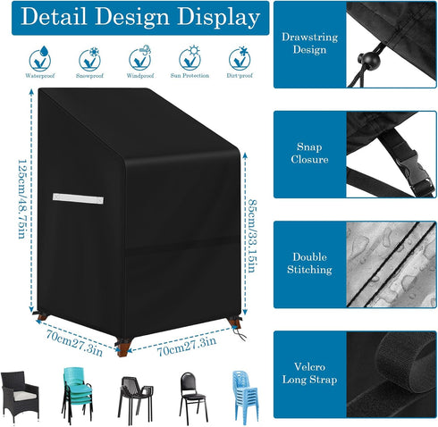 4-6 33"Lx27"Dx48"H Stacking Outdoor Chair Cover Waterproof, Patio Chair Cover Lawn Outside Patio Furniture Covers