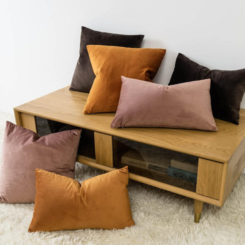 JUSPURBET Set of 2 Coffee Velvet Decorative Pillow Covers for Couch Sofa Bed, 18x18 inch, Hidden Zipper Cases