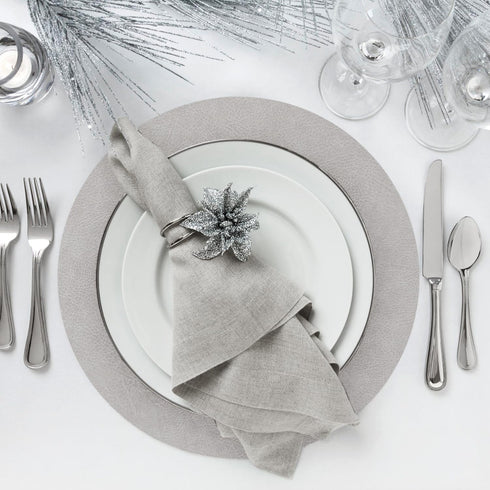 Set 6) Round Placemats Dual Sided, Faux Leather Place Mats Non-Slip Heat Stain Resistant Outdoor Table Mats Indoor