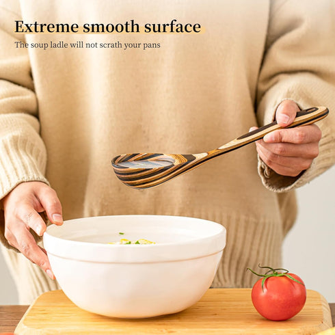 Gudamaye Pakkawood Deep Soup Ladles, 10.6 Inch Big Soup Ladle for Cooking, Wooden Spoon for Kitchen