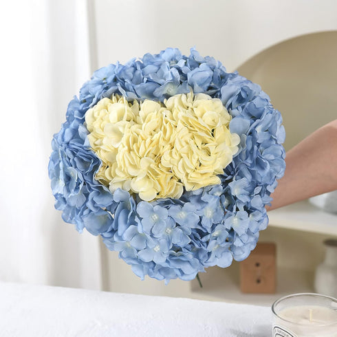 10PCS Silk Hydrangea Heads with Stems, Artificial Flowers for Wedding Party Home Decor, Champagne
