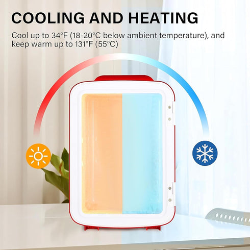 YSSOA 4L 6 Can Eco-Friendly Mini Fridge Cooler and Warmer, Portable Compact Refrigerators for Skincare, Drink, Food, Red