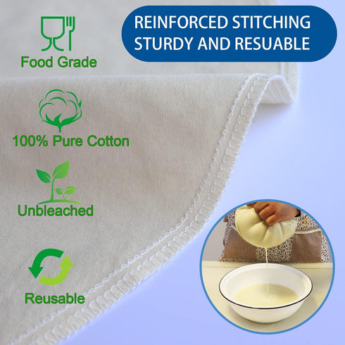 Huppar 3 Pack 16"x16" 100% Nut Milk Bag for Straining, Unbleached Cotton Cloth, Reusable Cheesecloth, Strainer