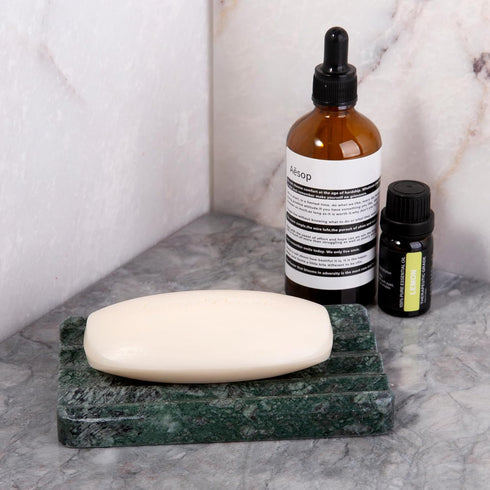 2PCS Koville Indian Natural Green Marble Soap Dish for Shower, Stone Soap Tray for Bathroom, Marble Bar Soap Holder