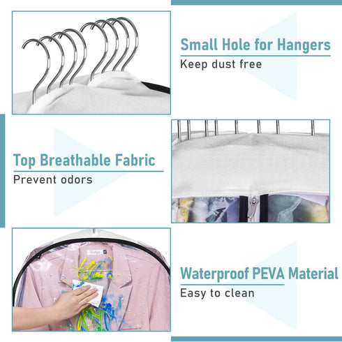 MISSLO 10" Gusseted All Clear Garment Bags, 40" Suit Bags for Closet Storage, 3 Packs for Hanging Clothes