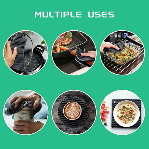 Multi-Purpose Silicone Trivet, Flexible Heat Resistant Pot Holders, Square and Round Mats for Hot Pots and Pans,