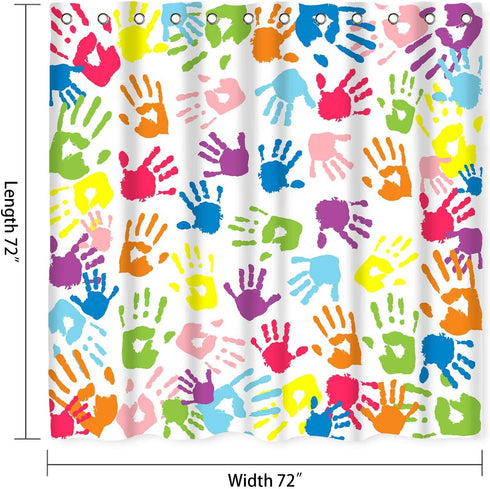 Handprint Bathroom Curtain, Watercolor Rainbow Color, Washable Polyester Fabric Shower Curtain, 72 X 72 Inches