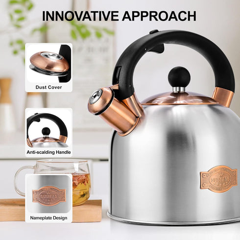 3.17QT SUSTEAS Tea Kettle - Whistling Kettle with Ergonomic Handle - Premium Stainless Steel Tea Pots for Stove Top